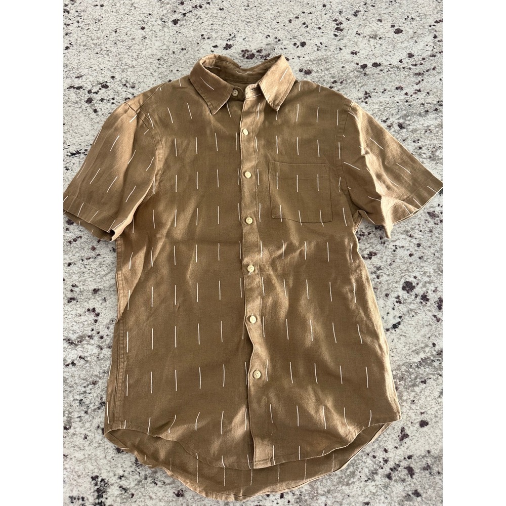 Alex Crane Ola Linen Shirt XS Chai Rain Brown Short Sleeve Button Up Mens